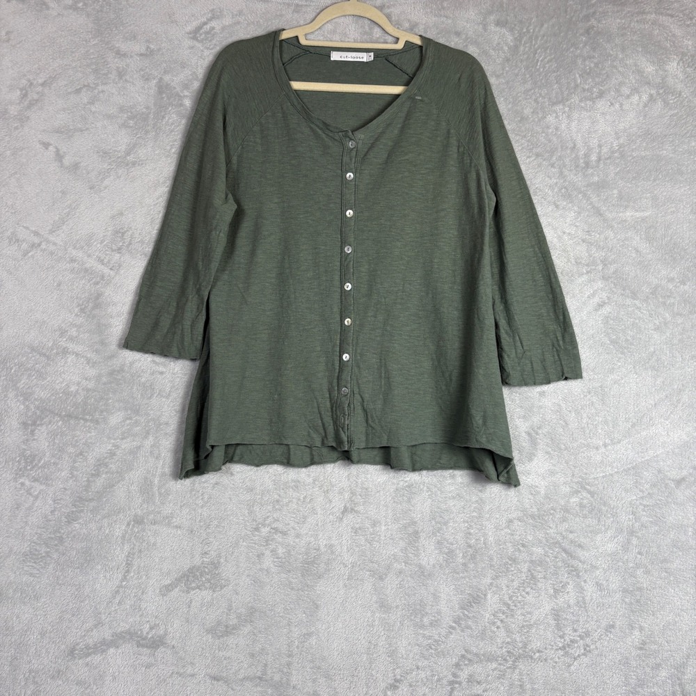 Cut Loose Cotton Linen Top Medium Sage Green Button Front Lagenlook Loungewear